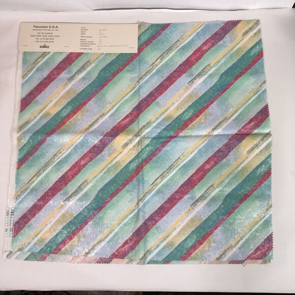 Vintage TexUnion Fabric Samples, Striped Key West Pattern Cotton with Teflon 26" - Picture 5 of 11